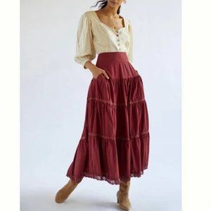 Anthro Tiered Lace Maxi Skirt XS